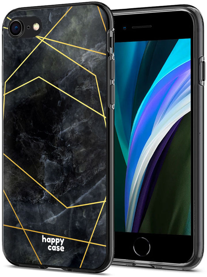 HappyCase iPhone SE 2020/2022 Hoesje Flexibel TPU Zwart Marmer Print afbeelding 2