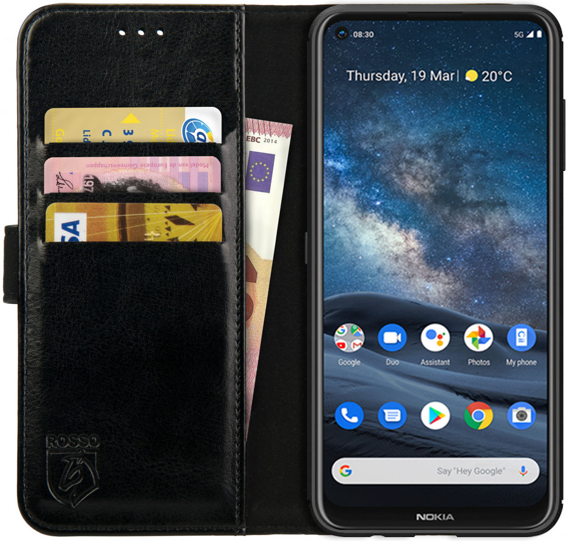 Rosso Element Nokia 8.3 Hoesje Book Cover Zwart afbeelding 1
