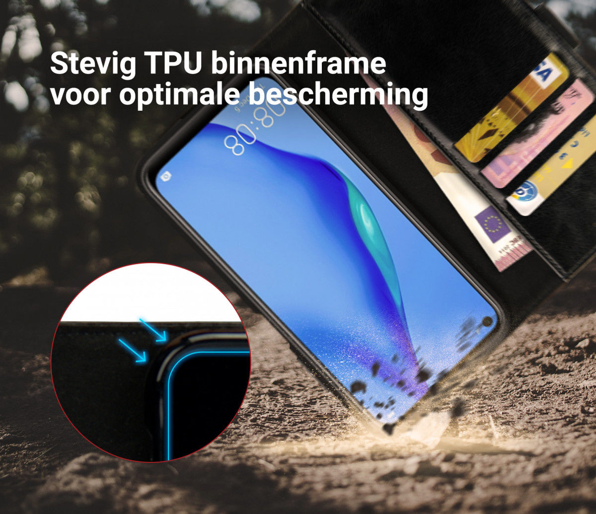 Rosso Element Huawei P40 Lite Hoesje Book Cover Zwart afbeelding 6