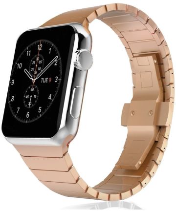 Apple Watch 45MM / 44MM / 42MM Bandje Luxe Schakelband Roestvrij Staal Roze Bandjes