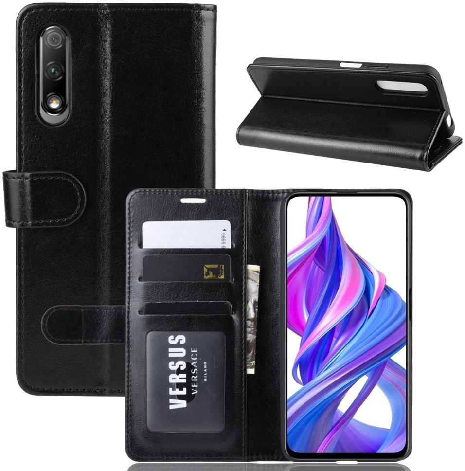 Huawei P Smart Pro Book Case Wallet Hoesje Kunst leer Zwart afbeelding 1