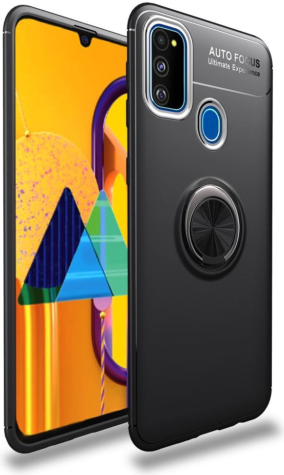 Samsung Galaxy M21 Hoesje met Ring Kickstand Zwart afbeelding 1