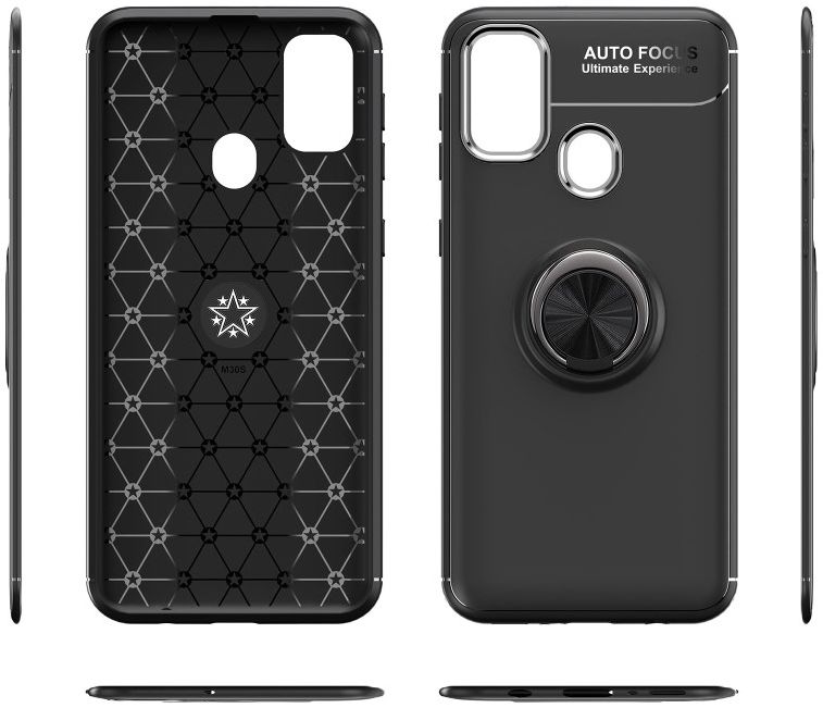Samsung Galaxy M21 Hoesje met Ring Kickstand Zwart afbeelding 4