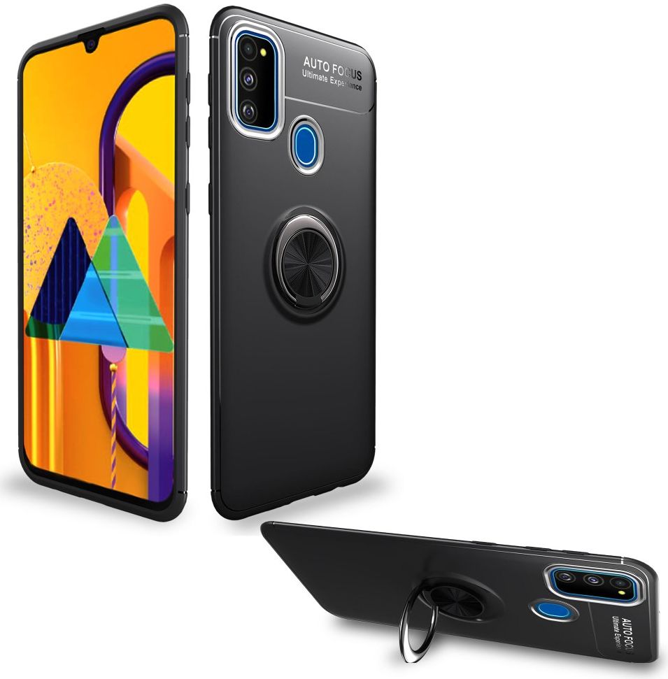 Samsung Galaxy M21 Hoesje met Ring Kickstand Zwart afbeelding 5