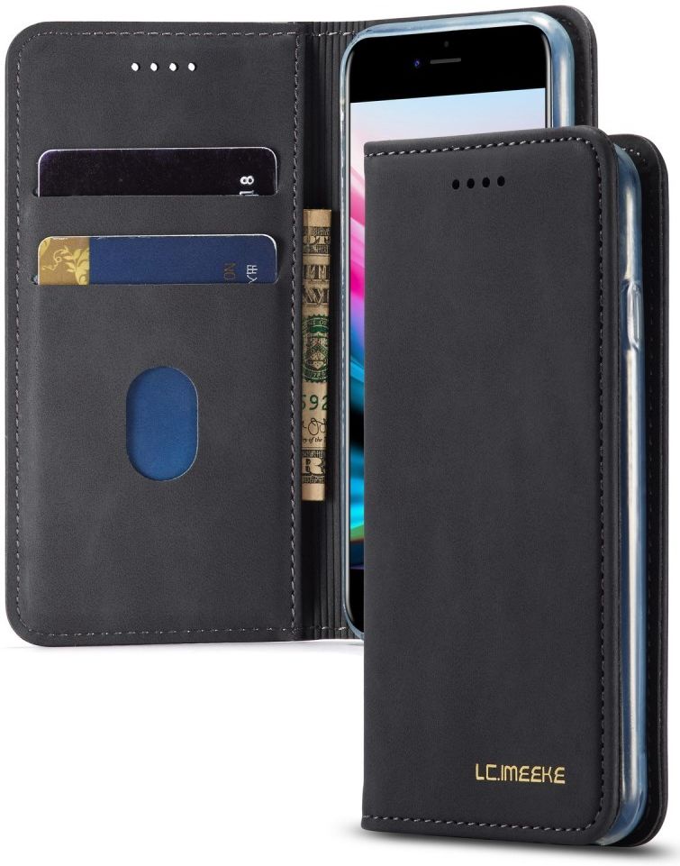 iPhone SE (2020/2022)/8/7 Hoesje Portemonnee Book Case Kunstleer Zwart afbeelding 1