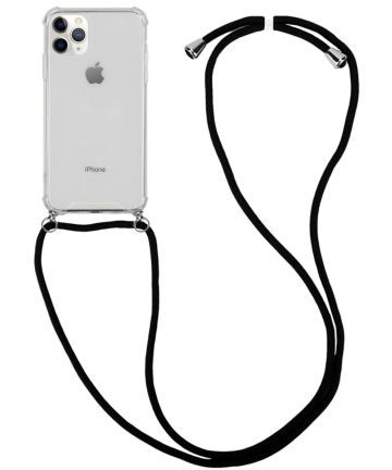 Apple iPhone 11 Pro Max Hoesje Hybride Back Cover met Koord Zwart Hoesjes