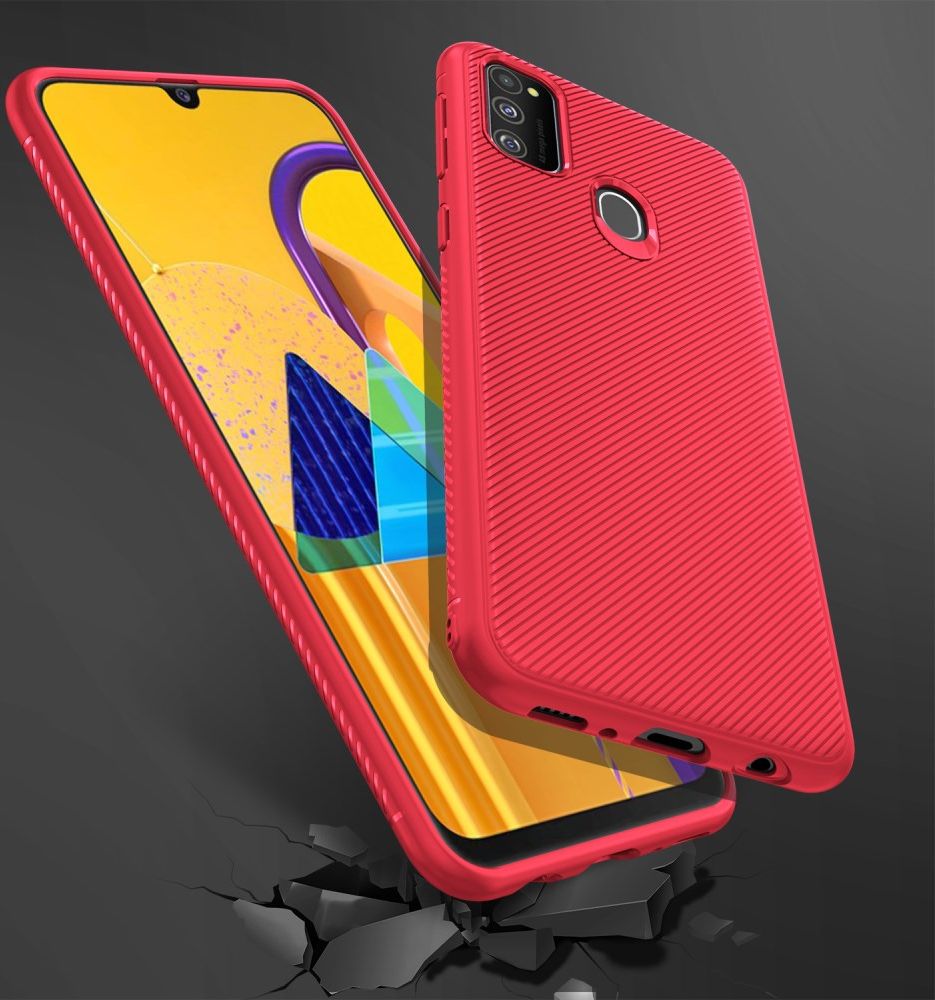 Samsung Galaxy M21 Hoesje Twill Slim Textuur Rood afbeelding 7