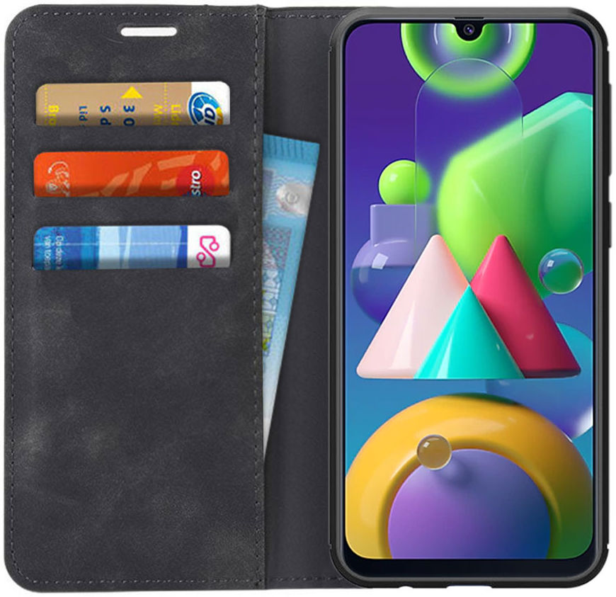 Samsung Galaxy M21 Hoesje Zijdezacht Kunstleer Portemonnee Zwart afbeelding 1
