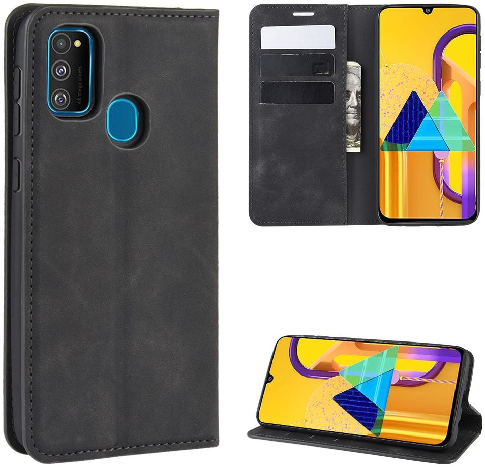 Samsung Galaxy M21 Hoesje Zijdezacht Kunstleer Portemonnee Zwart afbeelding 4