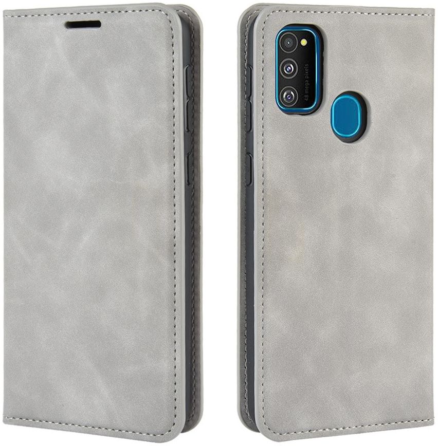 Samsung Galaxy M21 Hoesje Zijdezacht Kunstleer Portemonnee Grijs afbeelding 5