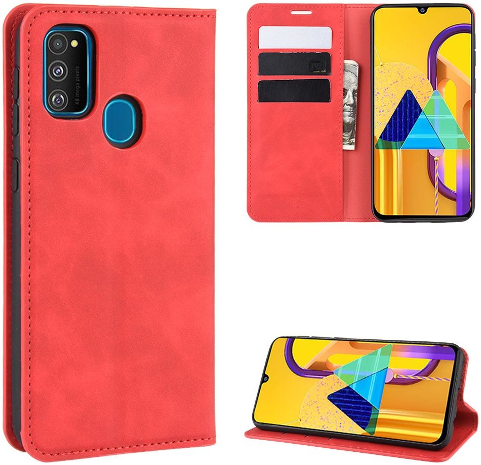 Samsung Galaxy M21 Hoesje Zijdezacht Kunstleer Portemonnee Rood afbeelding 4