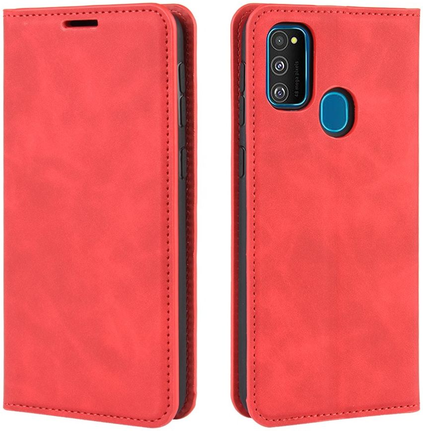 Samsung Galaxy M21 Hoesje Zijdezacht Kunstleer Portemonnee Rood afbeelding 5