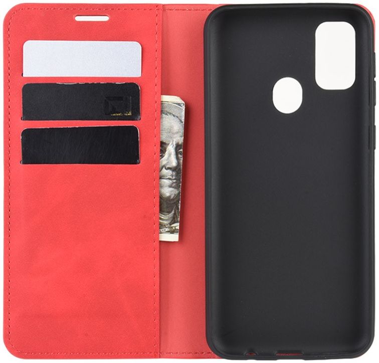 Samsung Galaxy M21 Hoesje Zijdezacht Kunstleer Portemonnee Rood afbeelding 6