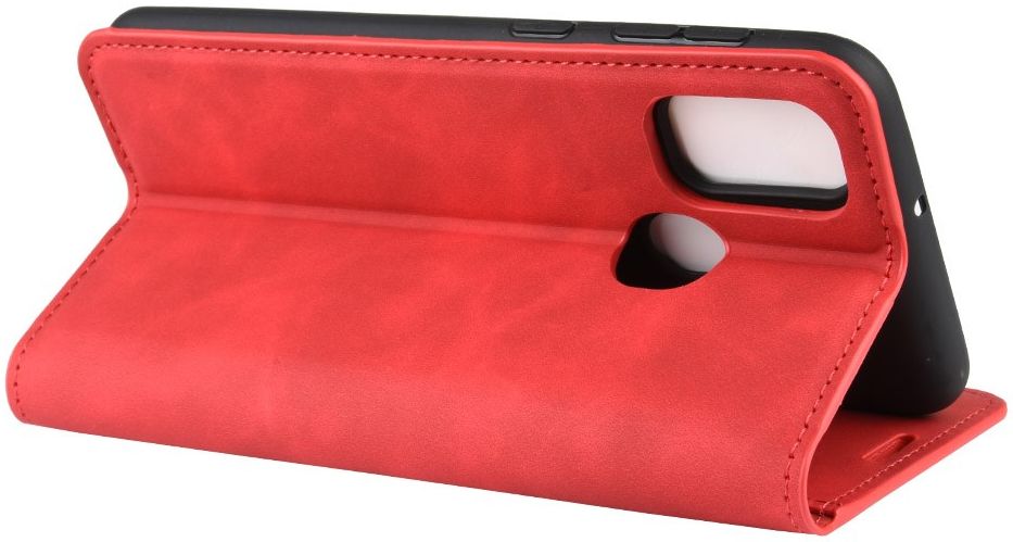 Samsung Galaxy M21 Hoesje Zijdezacht Kunstleer Portemonnee Rood afbeelding 3