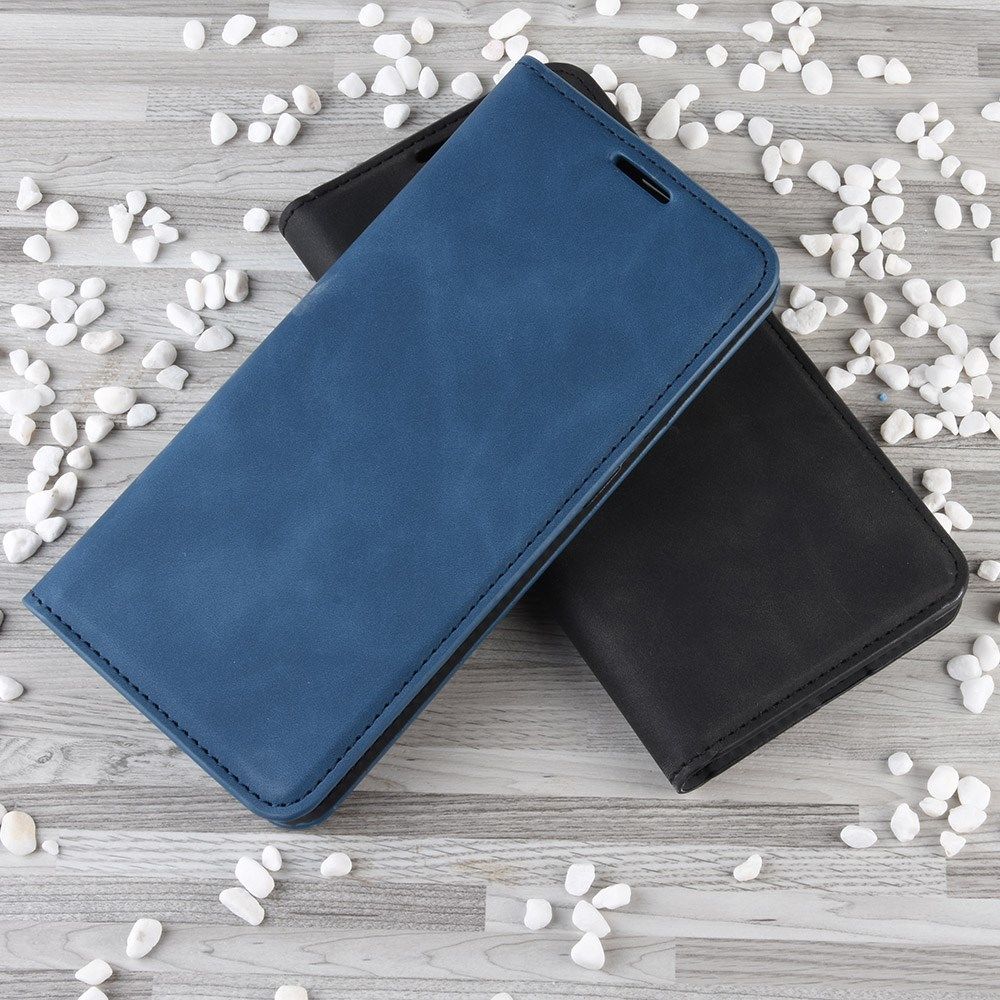 Samsung Galaxy M21 Hoesje Zijdezacht Kunstleer Portemonnee Blauw afbeelding 4