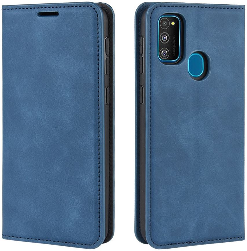 Samsung Galaxy M21 Hoesje Zijdezacht Kunstleer Portemonnee Blauw afbeelding 6