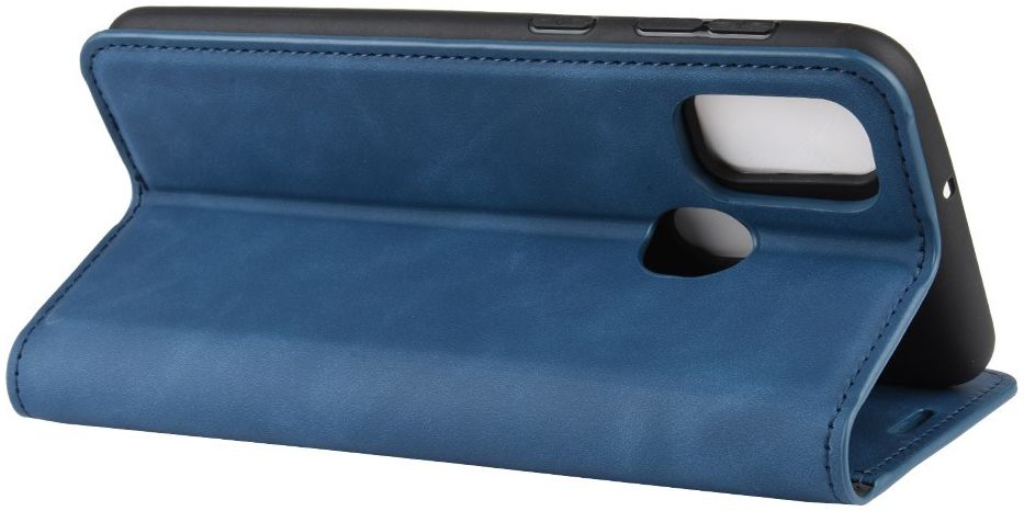 Samsung Galaxy M21 Hoesje Zijdezacht Kunstleer Portemonnee Blauw afbeelding 8