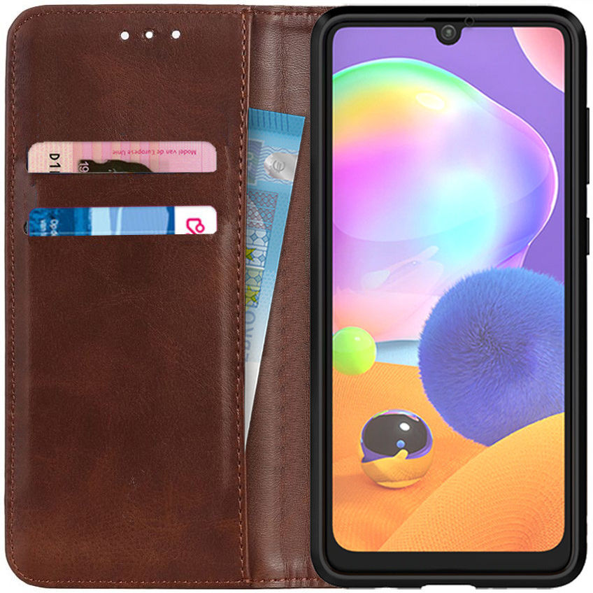 Samsung Galaxy A31 Hoesje Portemonnee Splitleer Book Case Donkerbruin afbeelding 1