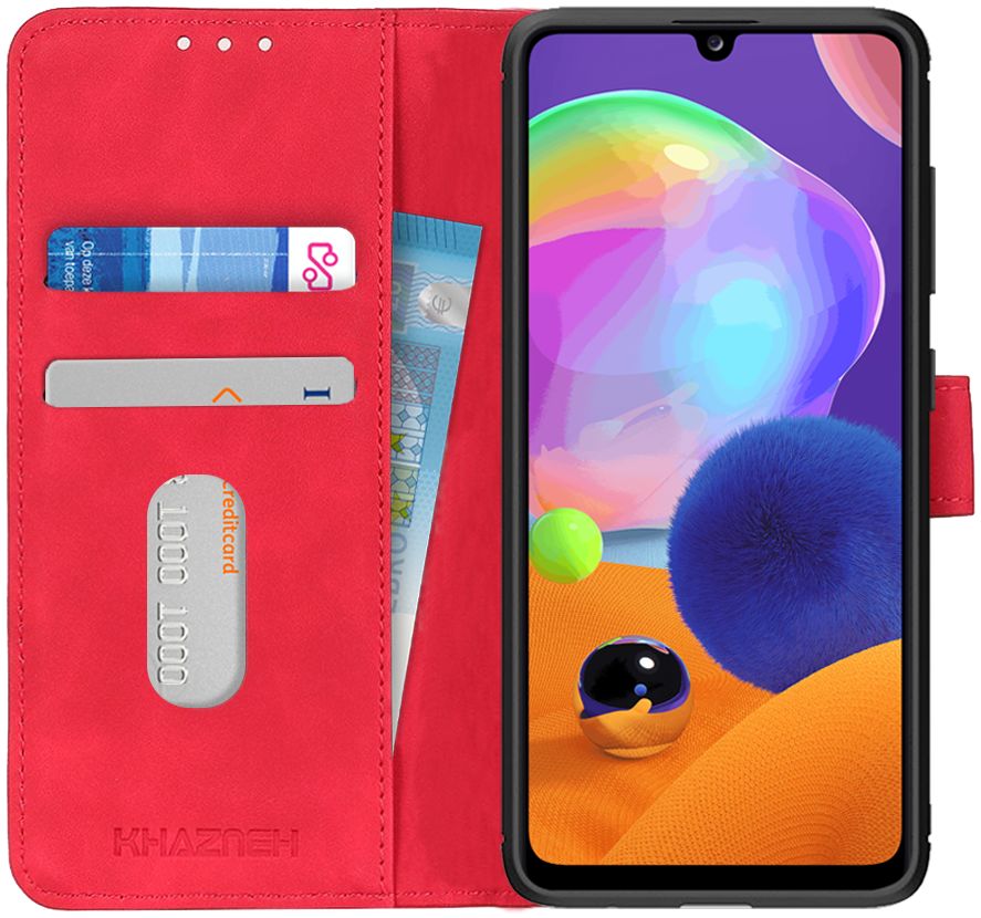 KHAZNEH Samsung Galaxy A31 Hoesje Retro Wallet Book Case Rood afbeelding 1