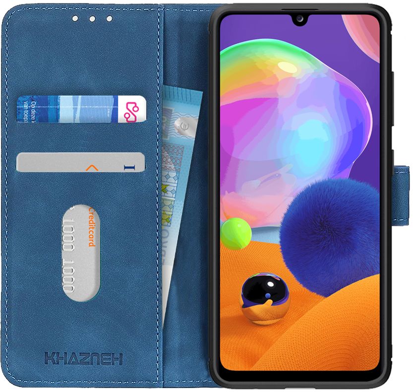 KHAZNEH Samsung Galaxy A31 Hoesje Retro Wallet Book Case Blauw afbeelding 1