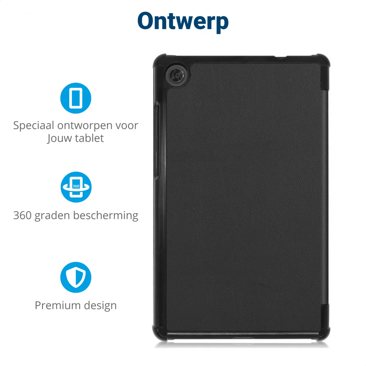 Lenovo Tab M8 Hoesje Tri-Fold Book Case met Standaard Zwart afbeelding 3