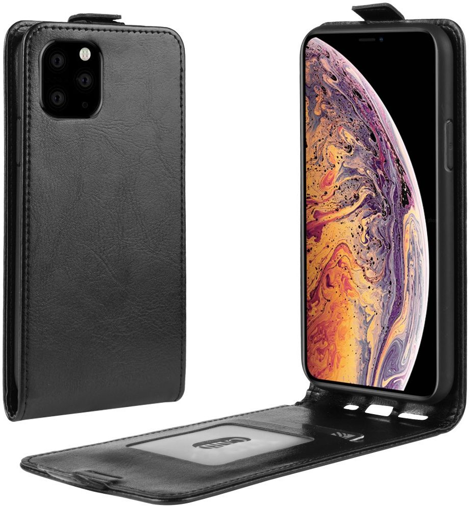 Apple iPhone 11 Pro Max Flip Hoesje Verticaal Zwart Kunstleder afbeelding 1