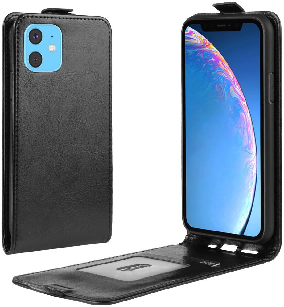Apple iPhone 11 Flip Hoesje Verticaal Zwart Kunstleder afbeelding 1