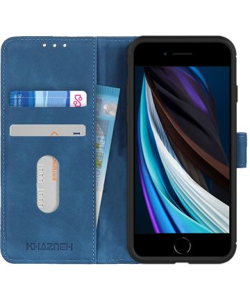 KHAZNEH iPhone 7/8/SE 2020/2022 Hoesje Retro Wallet Book Case Blauw Hoesjes