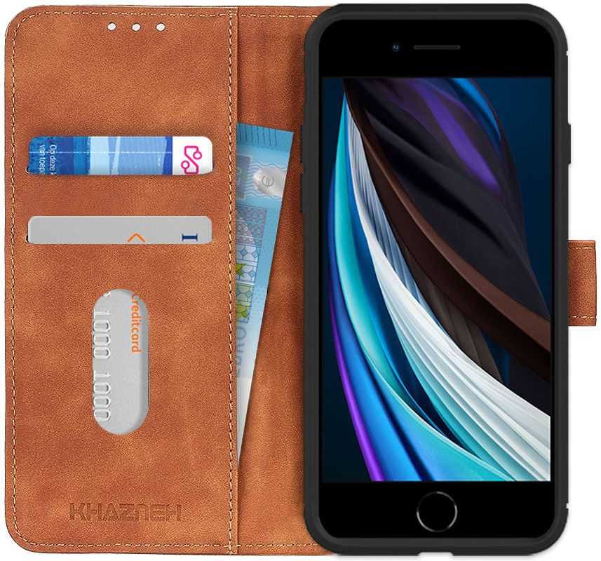 KHAZNEH Apple iPhone 7/8/SE 2020 Hoesje Retro Wallet Book Case Bruin afbeelding 1