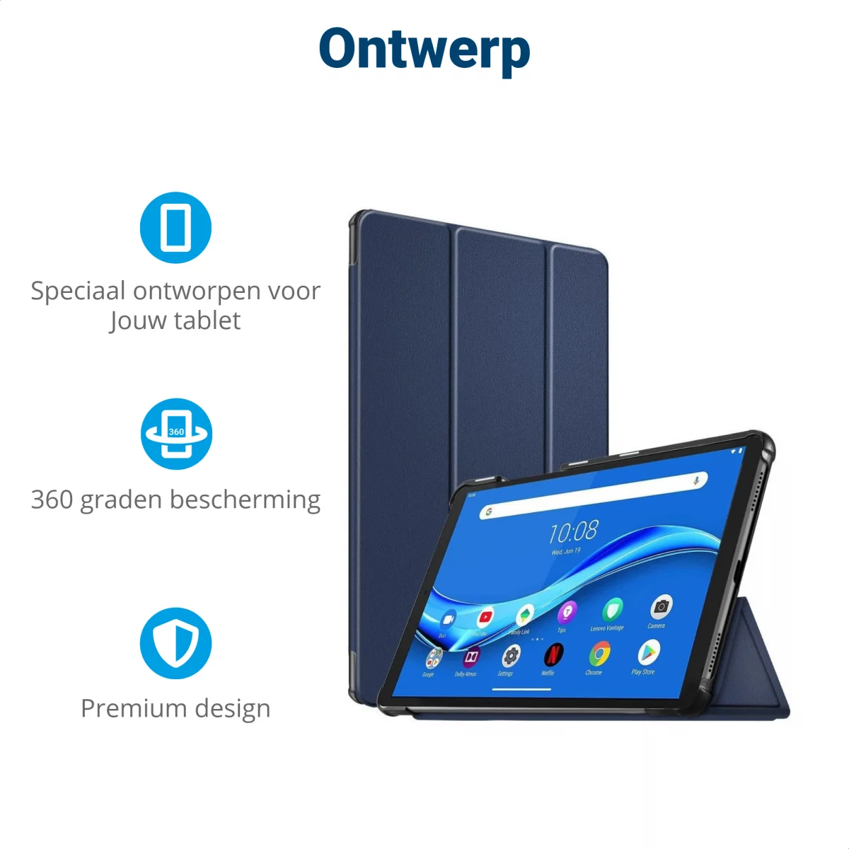 Lenovo Tab M10 Plus / FHD Plus Hoes Book Case Tri-Fold Donker Blauw afbeelding 3