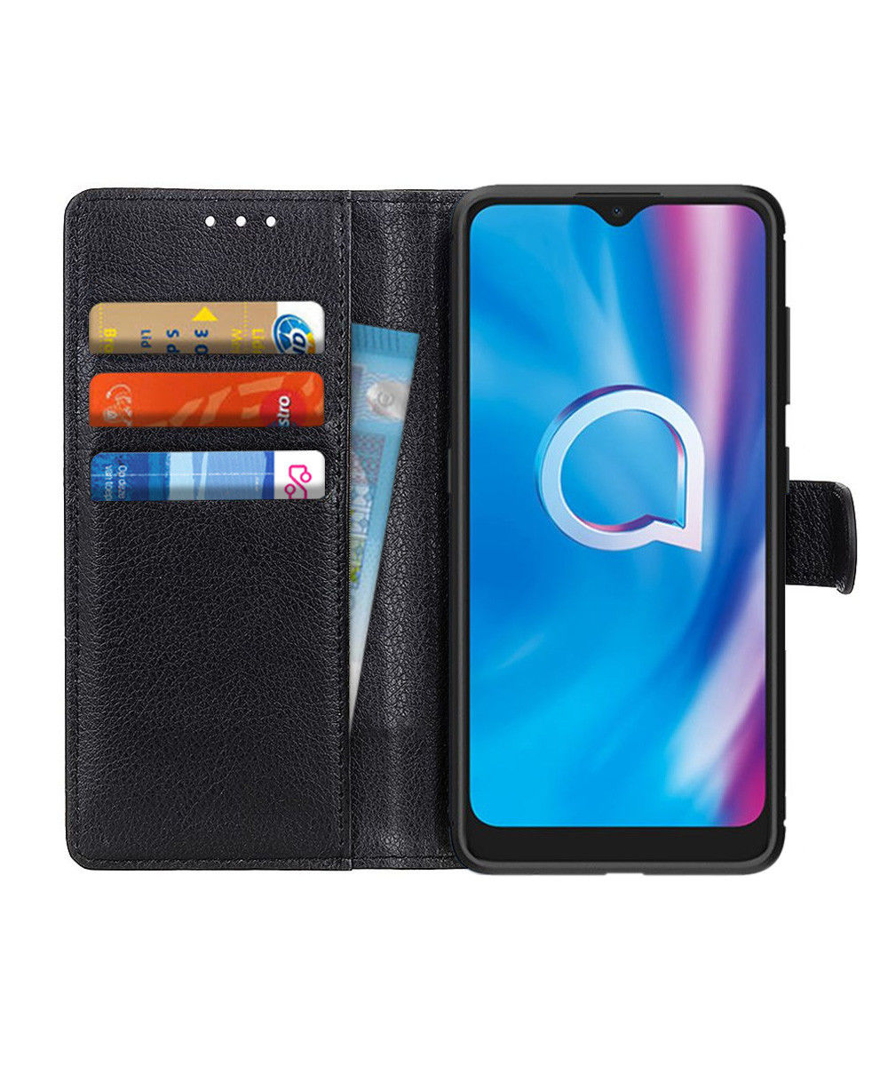Alcatel 1S 2020 / 3L 2020 Litchi Skin Portemonnee Hoesje Zwart afbeelding 1