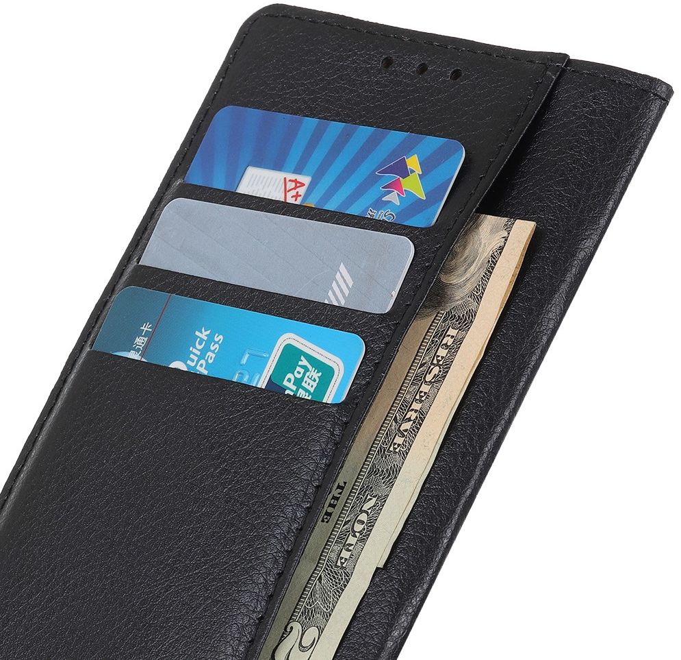 Alcatel 1S 2020 / 3L 2020 Litchi Skin Portemonnee Hoesje Zwart afbeelding 12