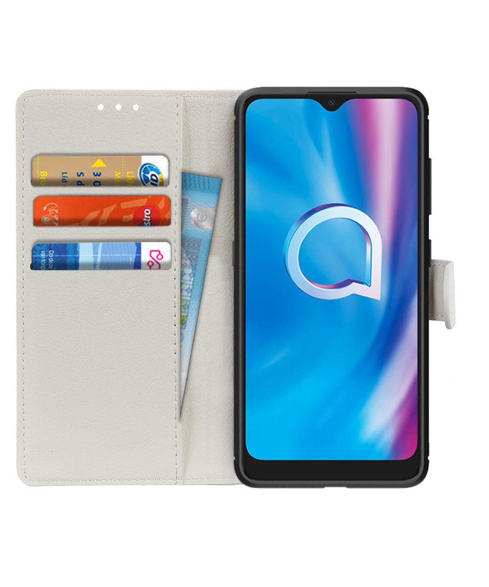 Alcatel 1S 2020 / 3L 2020 Litchi Skin Portemonnee Hoesje Wit afbeelding 1