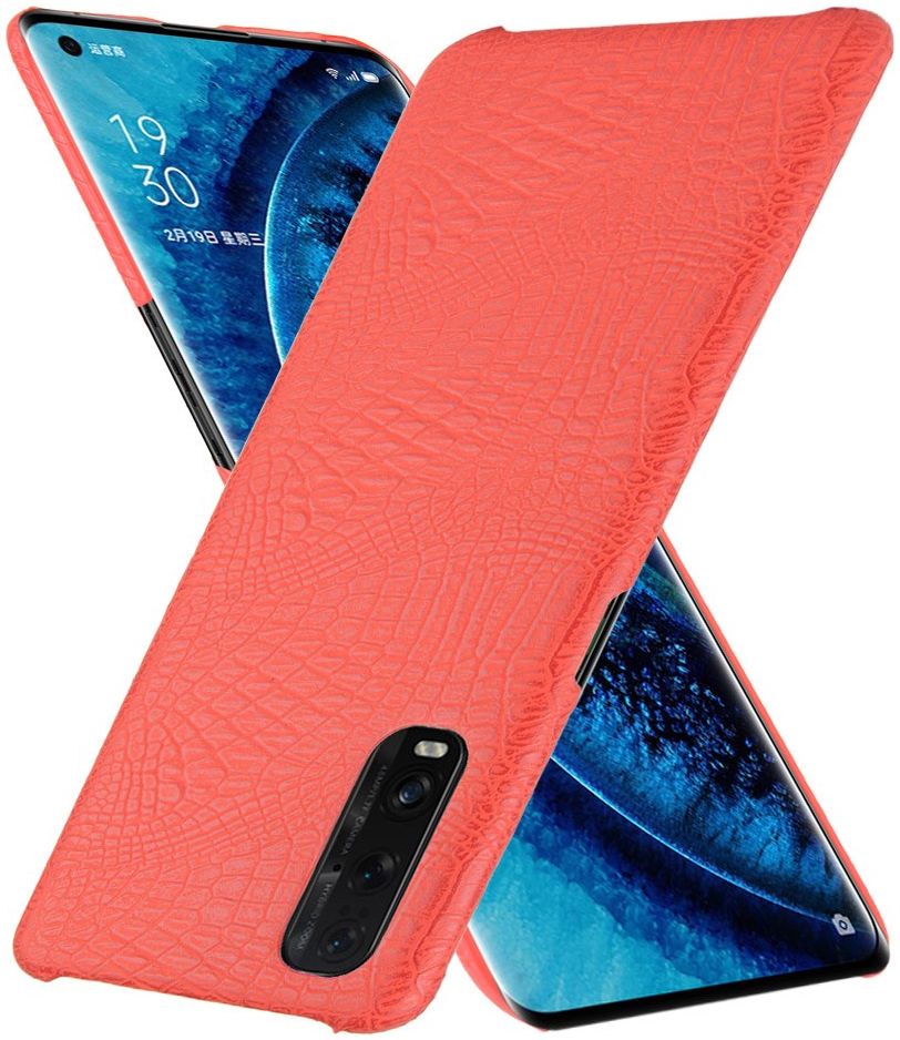 Oppo Find X2 Kunstleren Hoesje met Krokodil Textuur Rood afbeelding 2