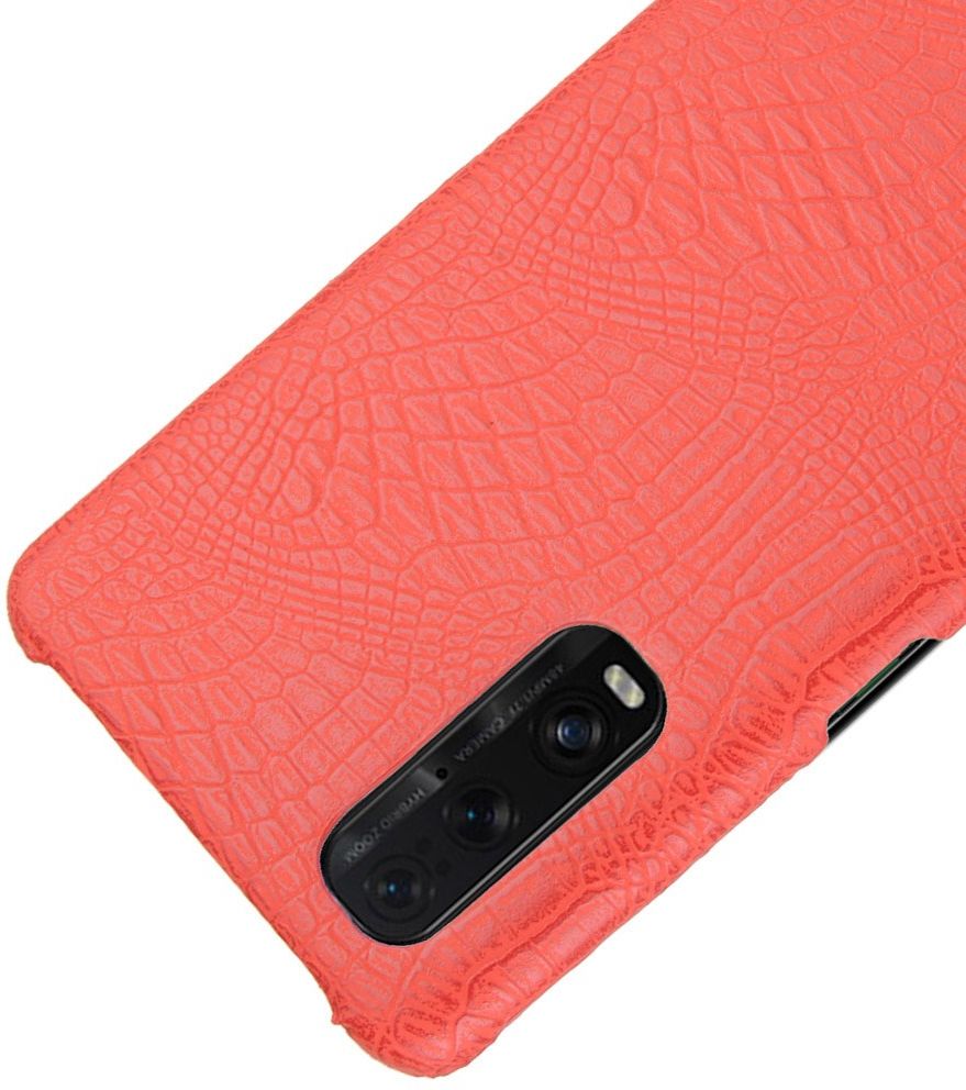 Oppo Find X2 Kunstleren Hoesje met Krokodil Textuur Rood afbeelding 4