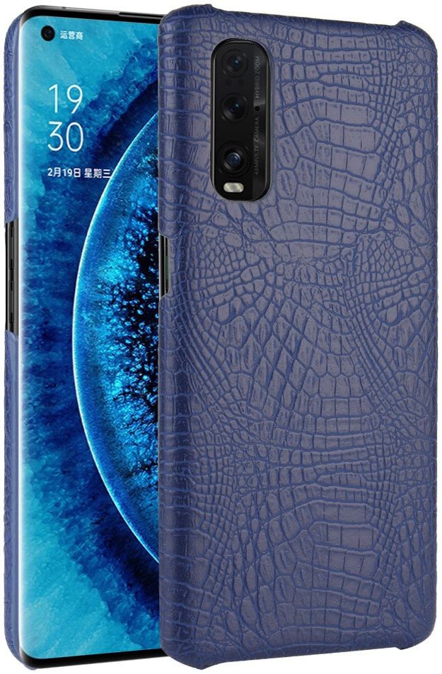 Oppo Find X2 Kunstleren Hoesje met Krokodil Textuur Donkerblauw afbeelding 1