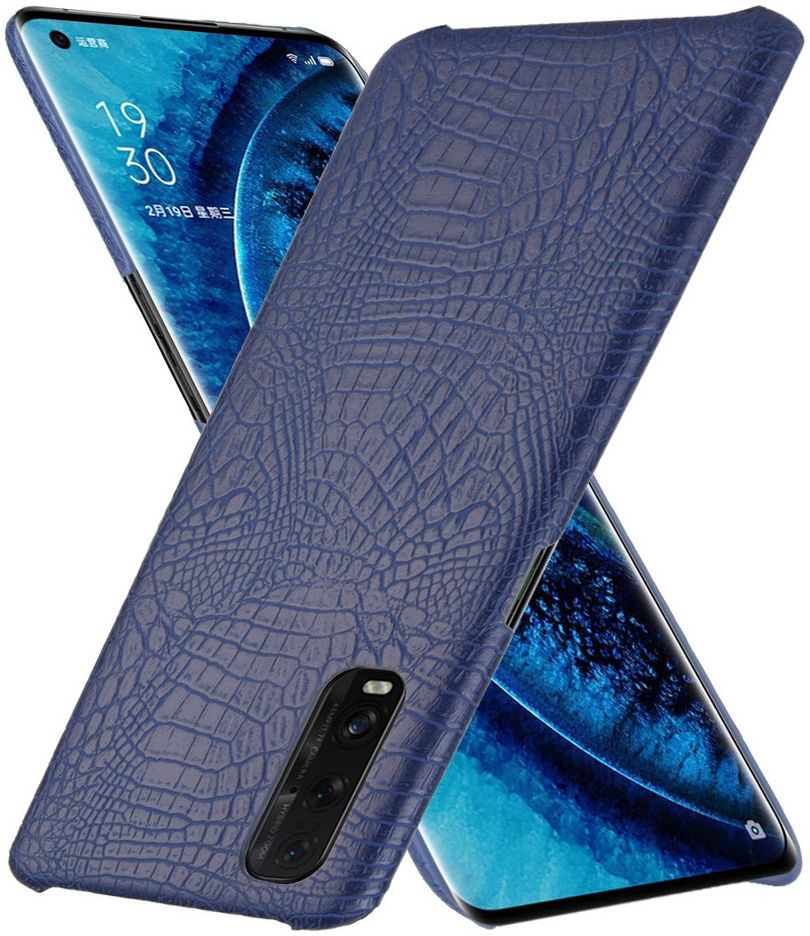 Oppo Find X2 Kunstleren Hoesje met Krokodil Textuur Donkerblauw afbeelding 2