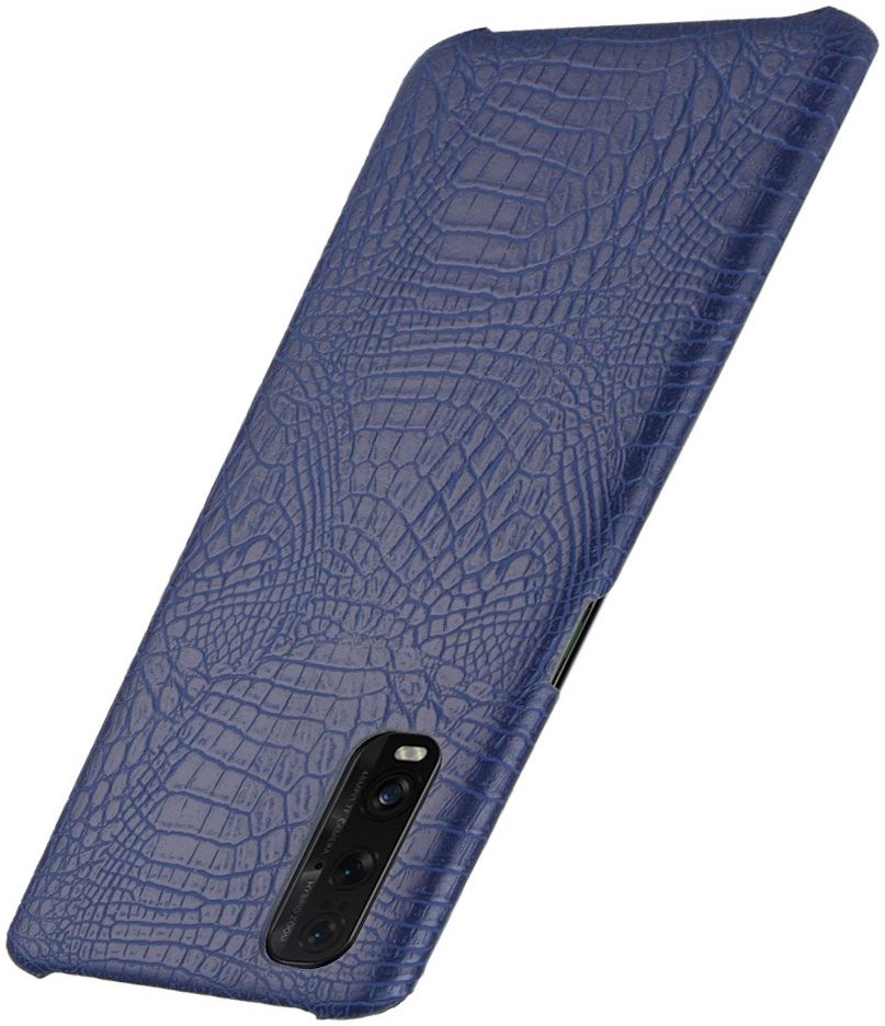 Oppo Find X2 Kunstleren Hoesje met Krokodil Textuur Donkerblauw afbeelding 3
