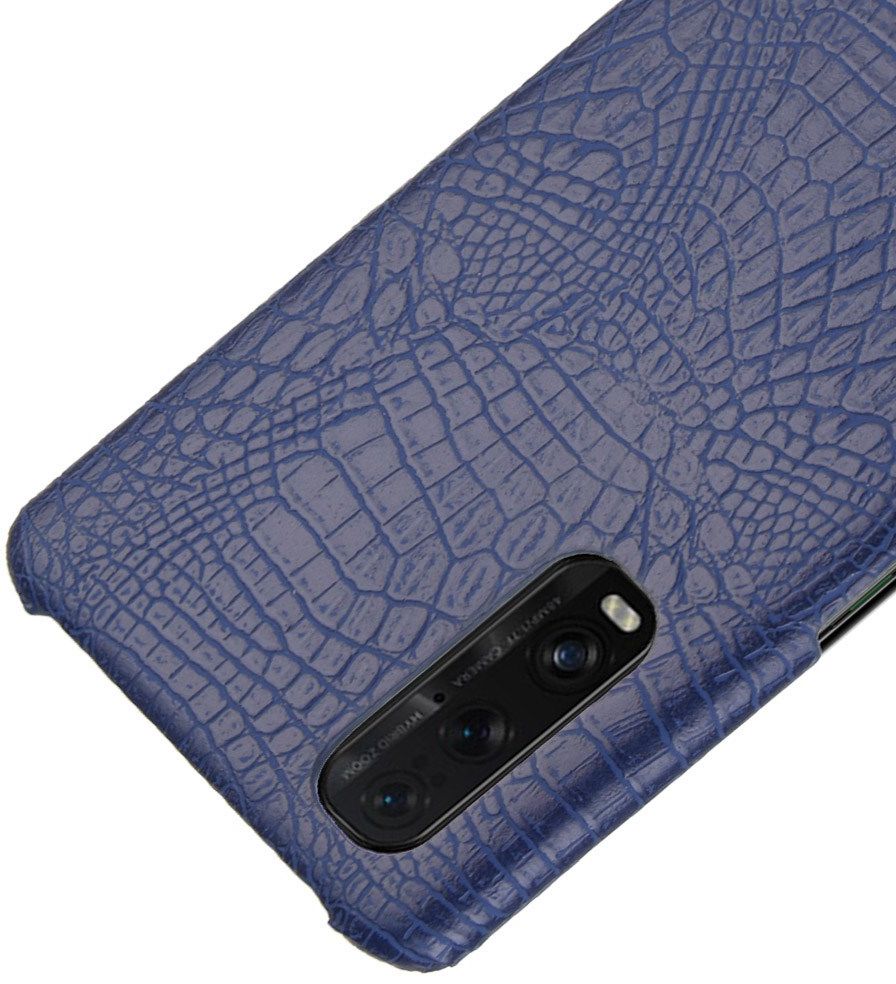 Oppo Find X2 Kunstleren Hoesje met Krokodil Textuur Donkerblauw afbeelding 4