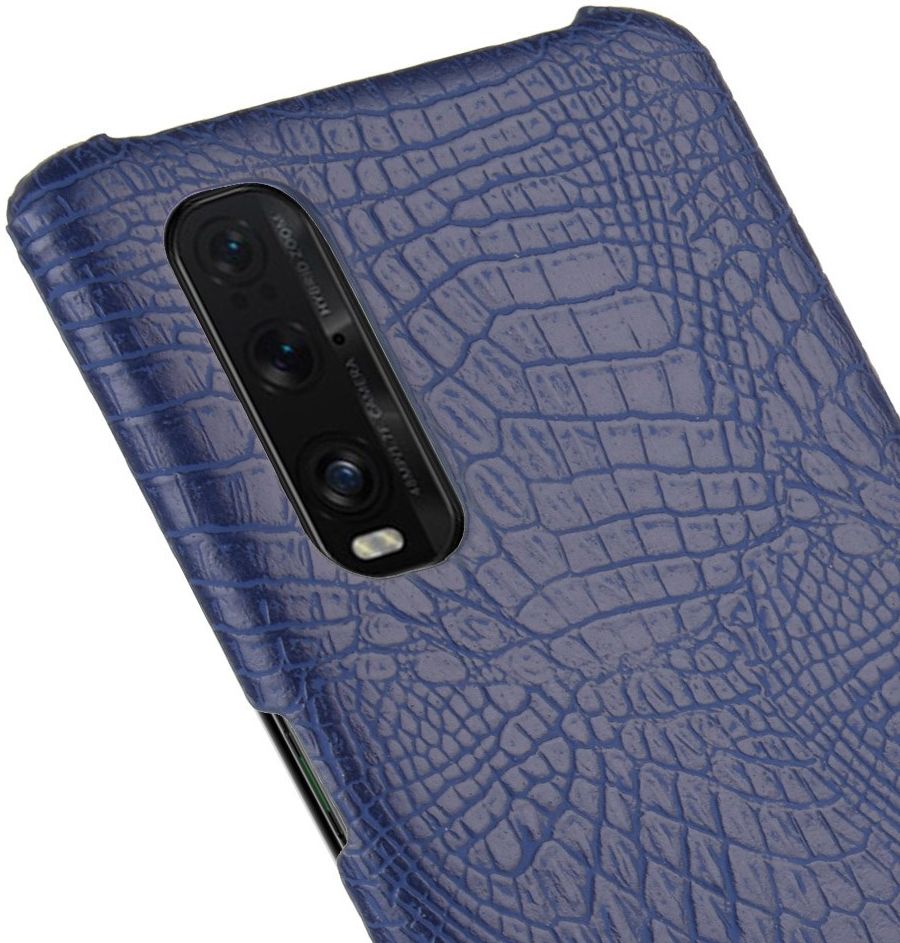 Oppo Find X2 Kunstleren Hoesje met Krokodil Textuur Donkerblauw afbeelding 5