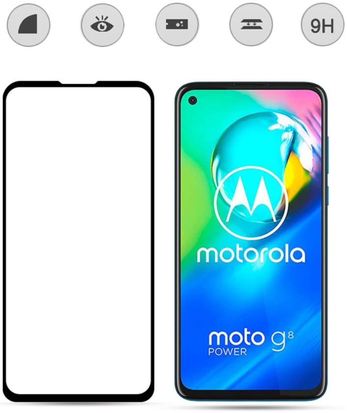 Motorola Moto G8 Power Tempered Glass Screen Protector Zwart afbeelding 2