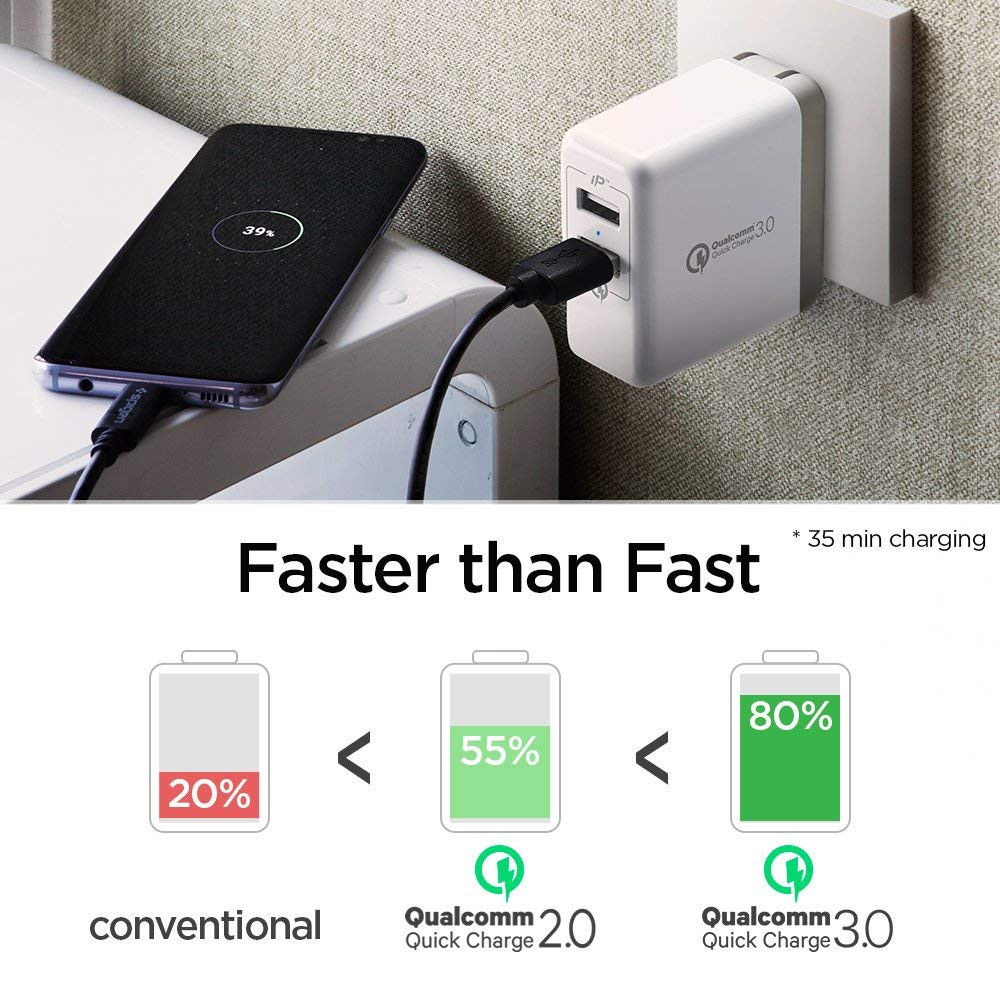 Spigen Essential F207 Quick Charge 3.0 inklapbare Oplader 2 Poorten afbeelding 4