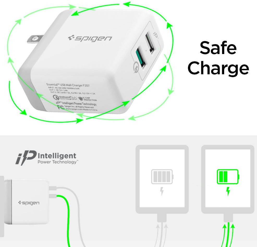 Spigen Essential F207 Quick Charge 3.0 inklapbare Oplader 2 Poorten afbeelding 5
