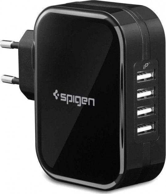 Spigen Essential F401 USB Oplader 34W met 4 Poorten Zwart afbeelding 1