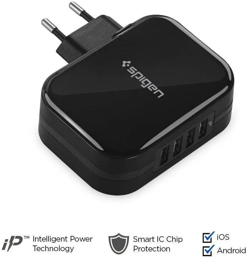 Spigen Essential F401 USB Oplader 34W met 4 Poorten Zwart afbeelding 2
