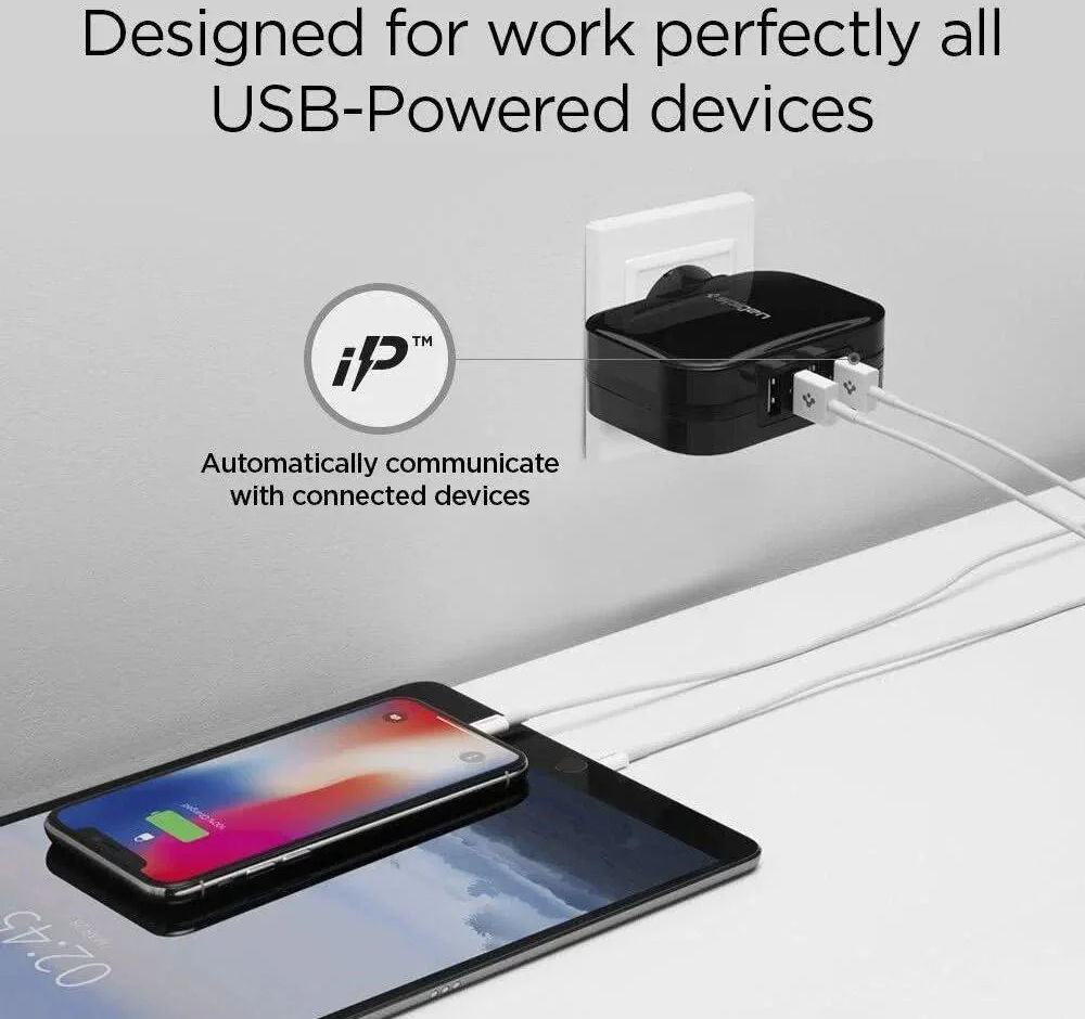 Spigen Essential F401 USB Oplader 34W met 4 Poorten Zwart afbeelding 4