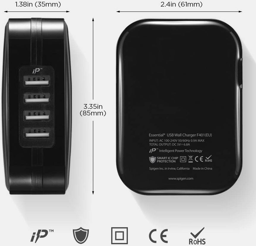 Spigen Essential F401 USB Oplader 34W met 4 Poorten Zwart afbeelding 5
