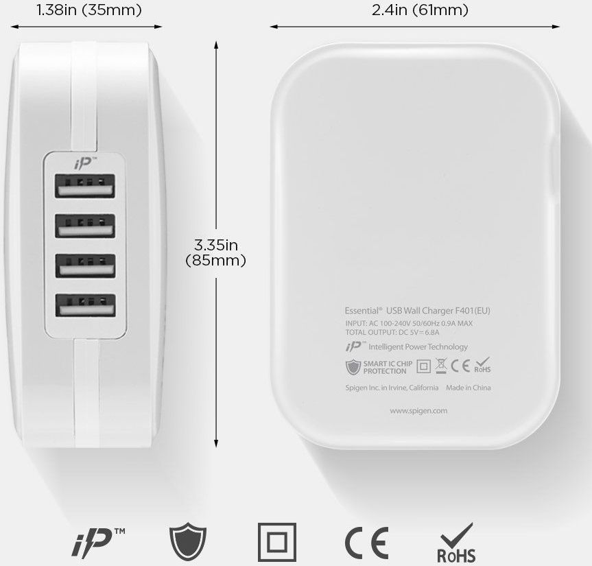 Spigen SteadiBoost F401 34W Oplader met 4 Universele USB Poorten Wit afbeelding 7