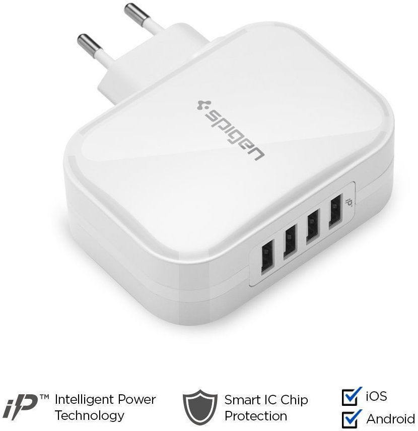 Spigen SteadiBoost F401 34W Oplader met 4 Universele USB Poorten Wit afbeelding 2