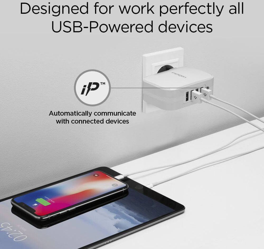 Spigen SteadiBoost F401 34W Oplader met 4 Universele USB Poorten Wit afbeelding 3